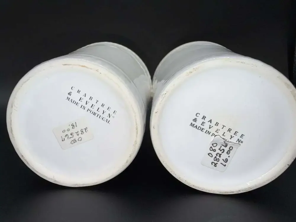 Crabtree & Evelyn Vintage White Embossed Ceramic Bath Set Made In Portugal NEW